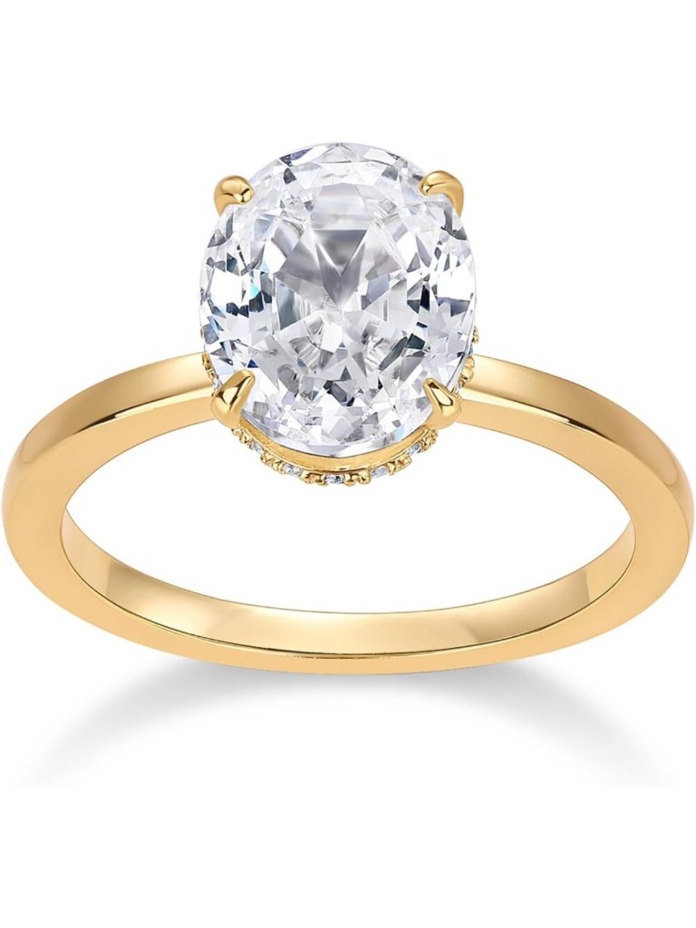 Stunning 14K Gold Plated Oval Engagement Ring - Hidden Halo 2.5CT CZ Promise